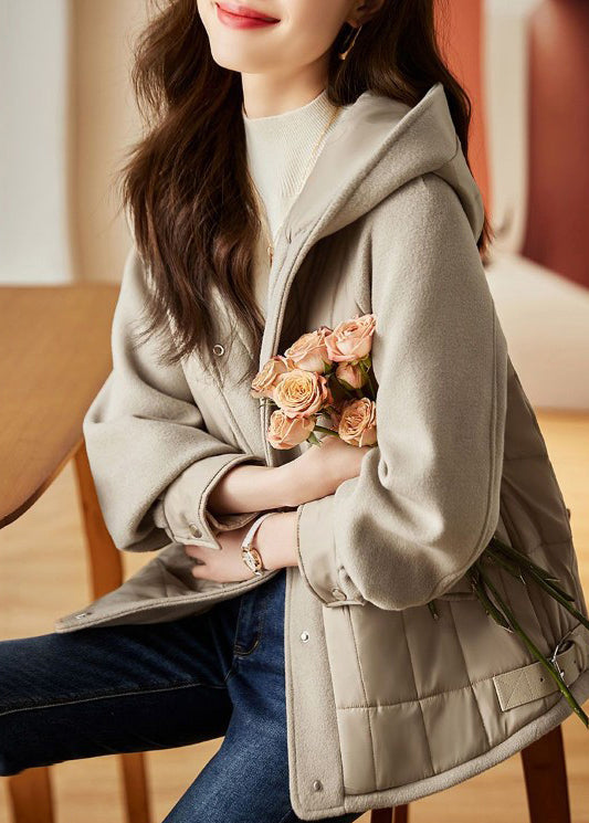 WW | Light Grey Hooded Patchwork Fine Cotton Padded Jackets Winter