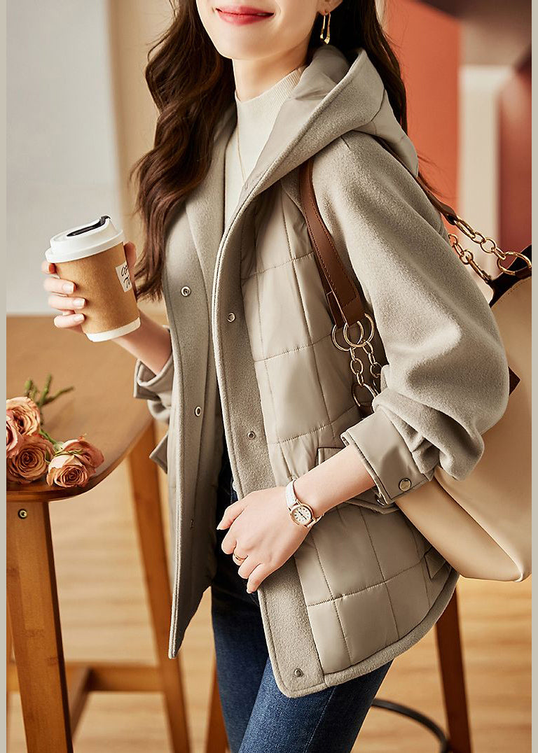 WW | Light Grey Hooded Patchwork Fine Cotton Padded Jackets Winter