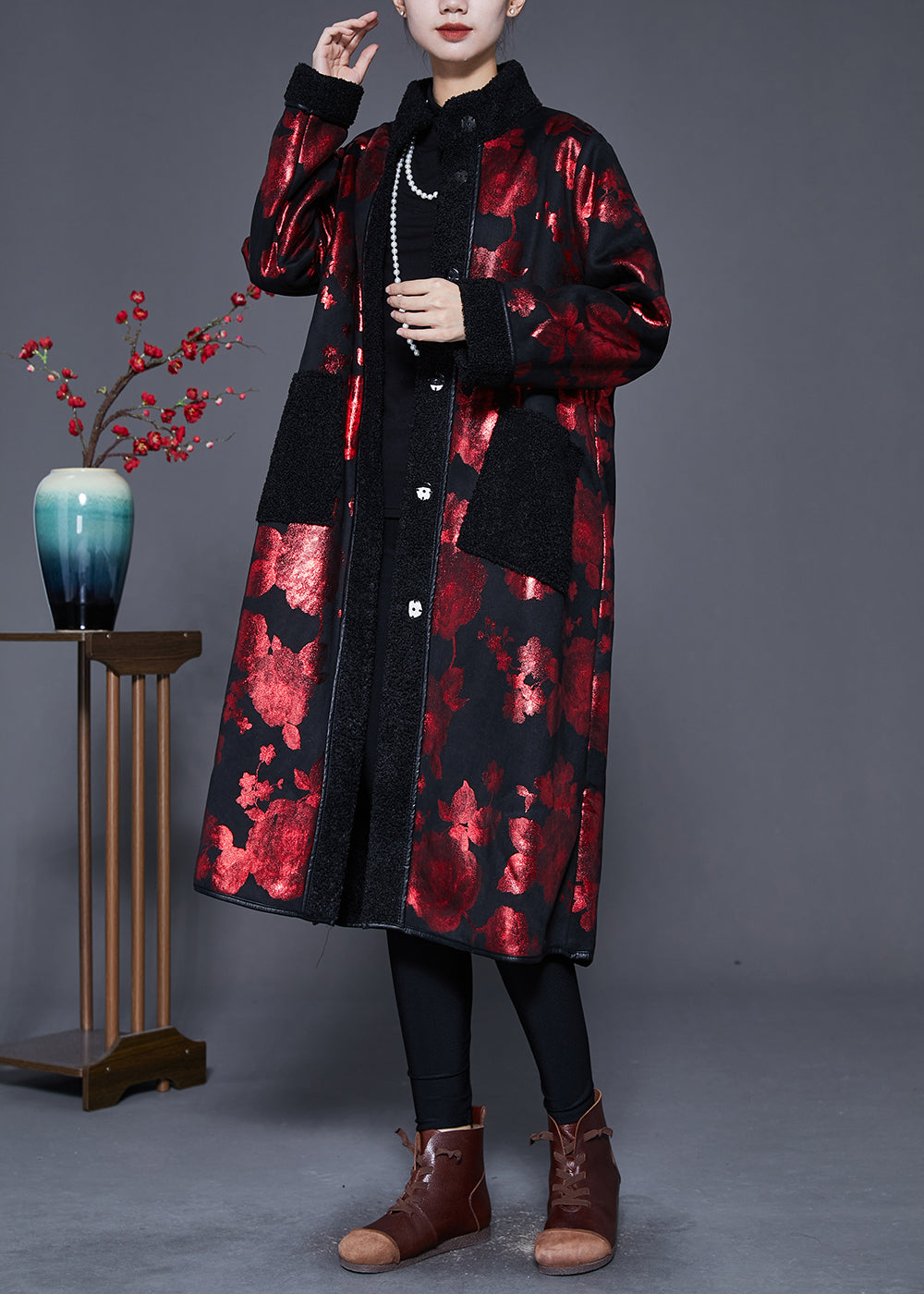 WW | Mulberry Print Oversized Fleece Wool-Lined Coats Winter