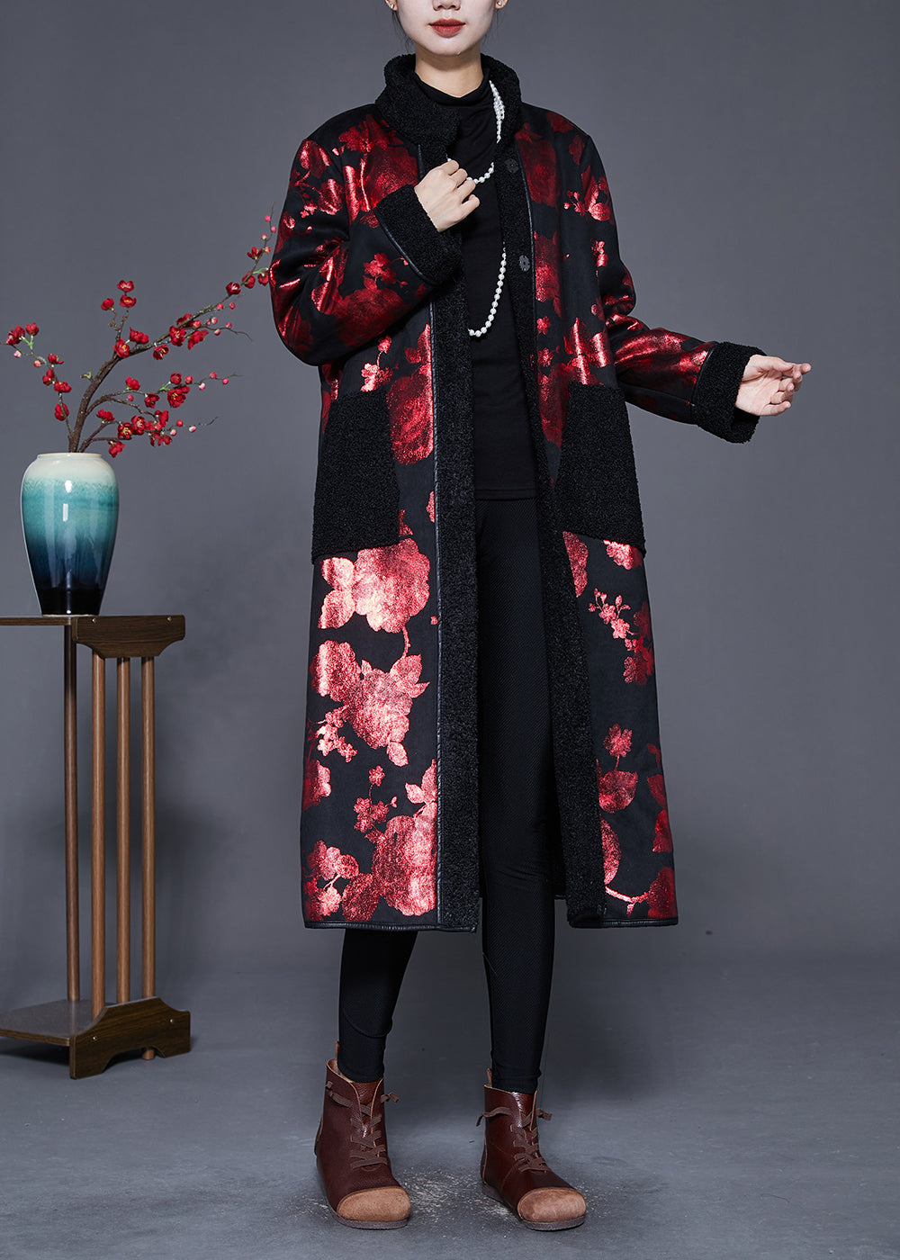 WW | Mulberry Print Oversized Fleece Wool-Lined Coats Winter