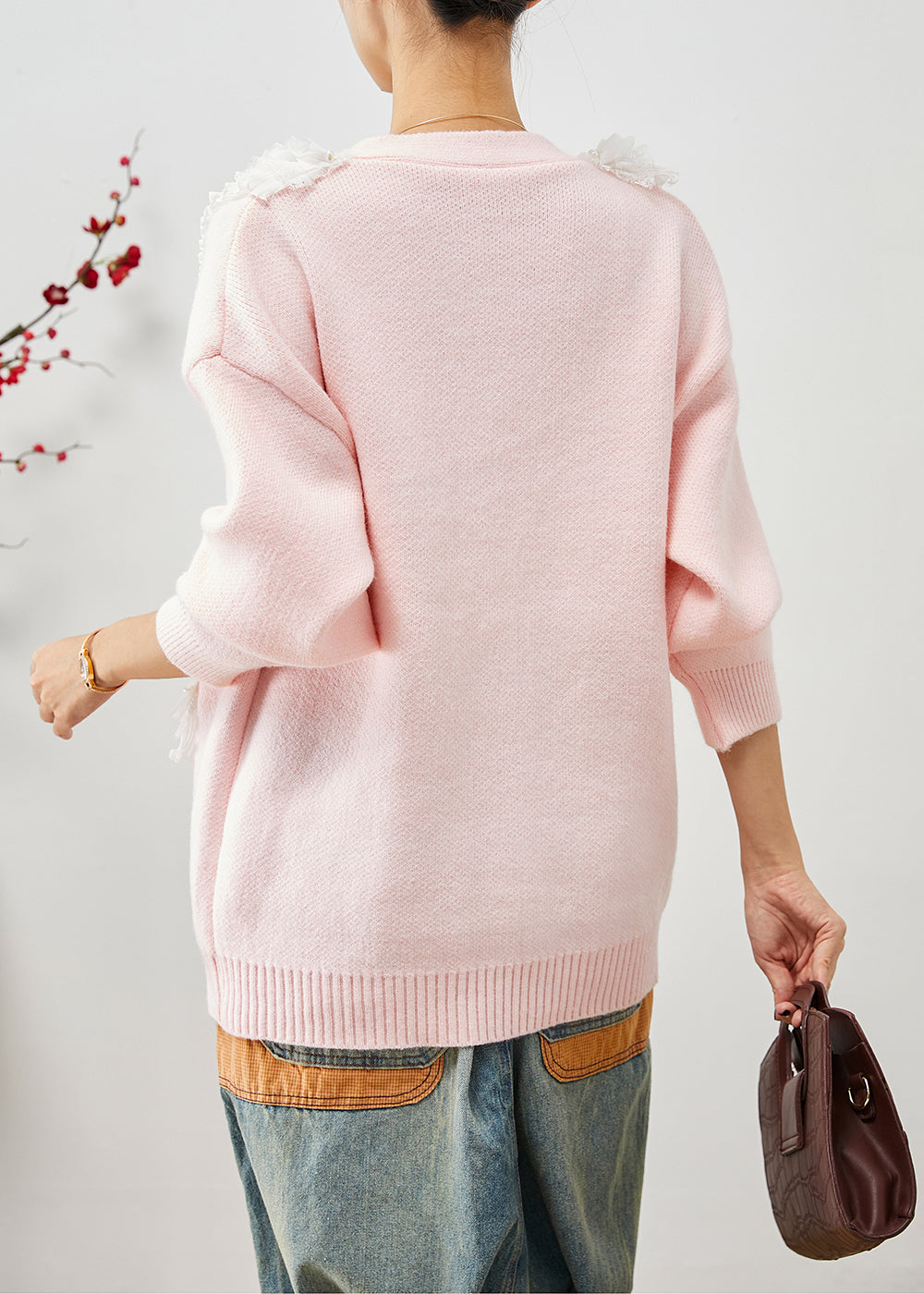 WW | Pink Ruffled Patchwork Warm Knitted Cardigans