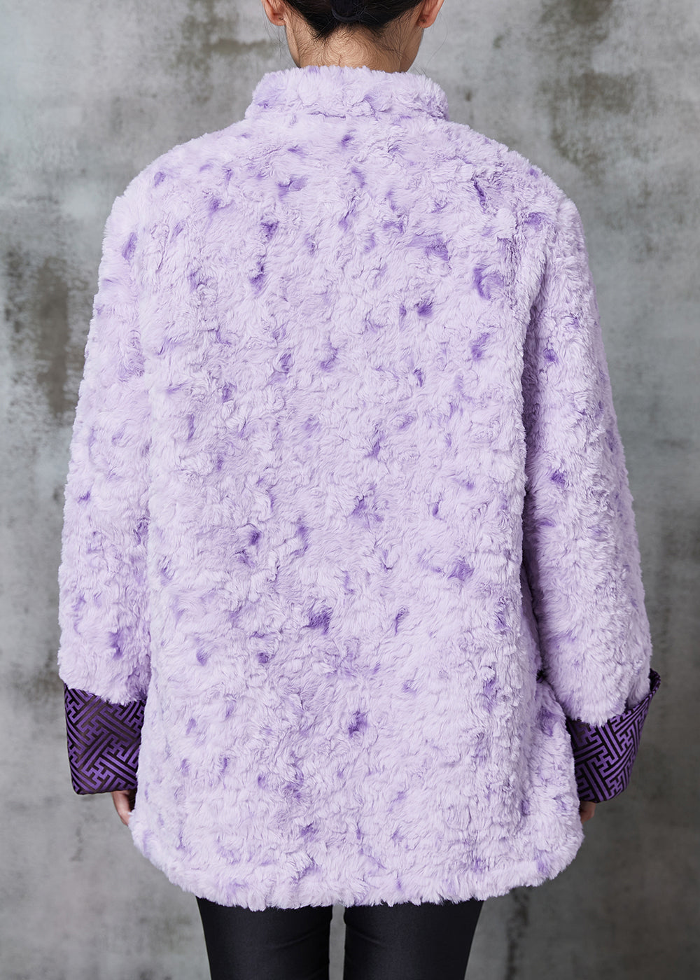 WW | Purple Mandarin Collar Chinese Button Faux Fur Coats