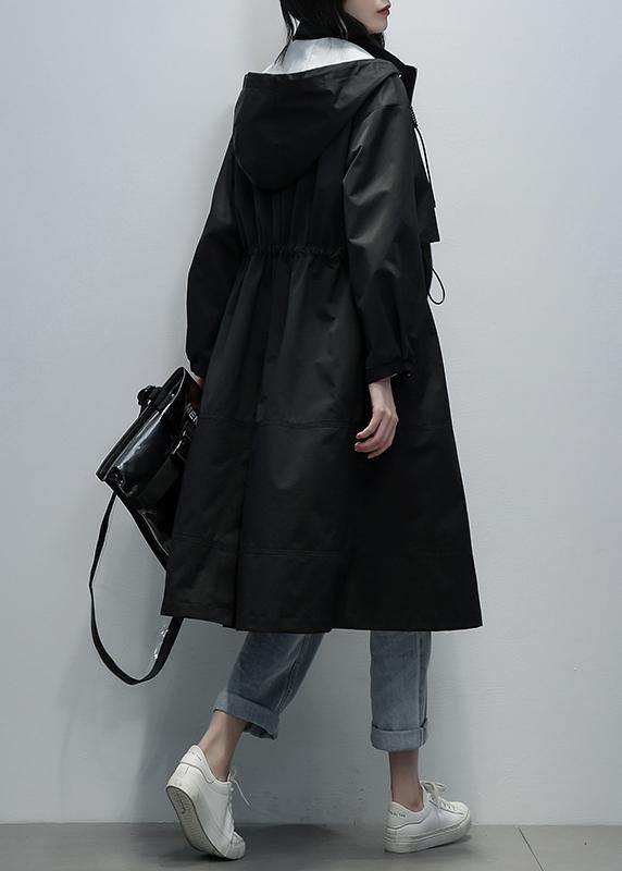 WW | Women's Black Fashion Coats Hooded Zipper Coats
