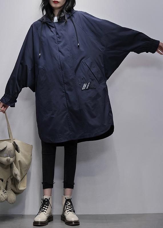 WW | Kapuzenzipper Mode Kranich Mäntel blau Plus Size Kleidung Mäntel