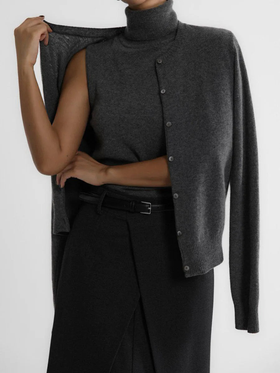 WW | Damen Strick-Cardigan und Rollkragenpullover Set