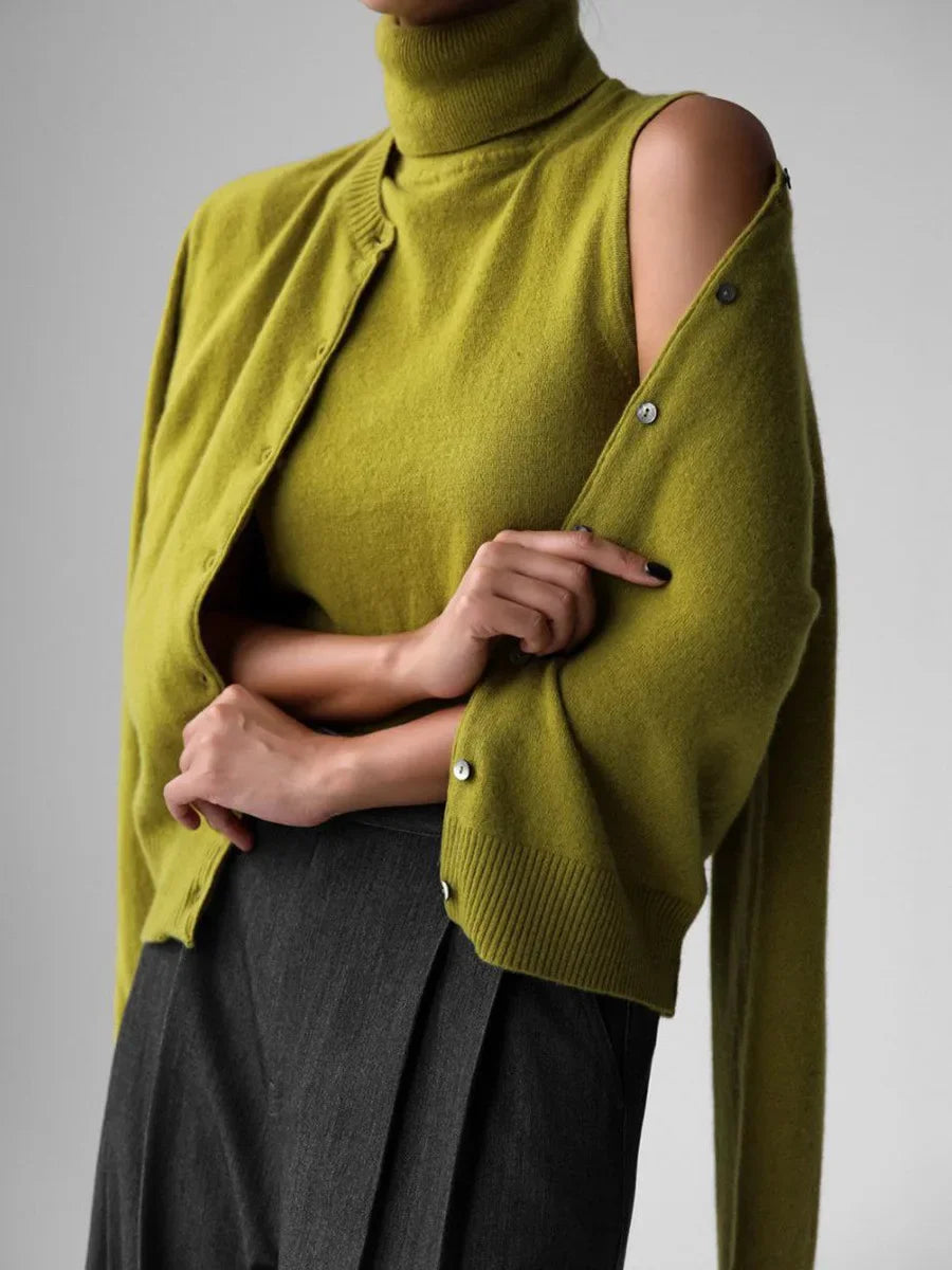 WW | Damen Strick-Cardigan und Rollkragenpullover Set