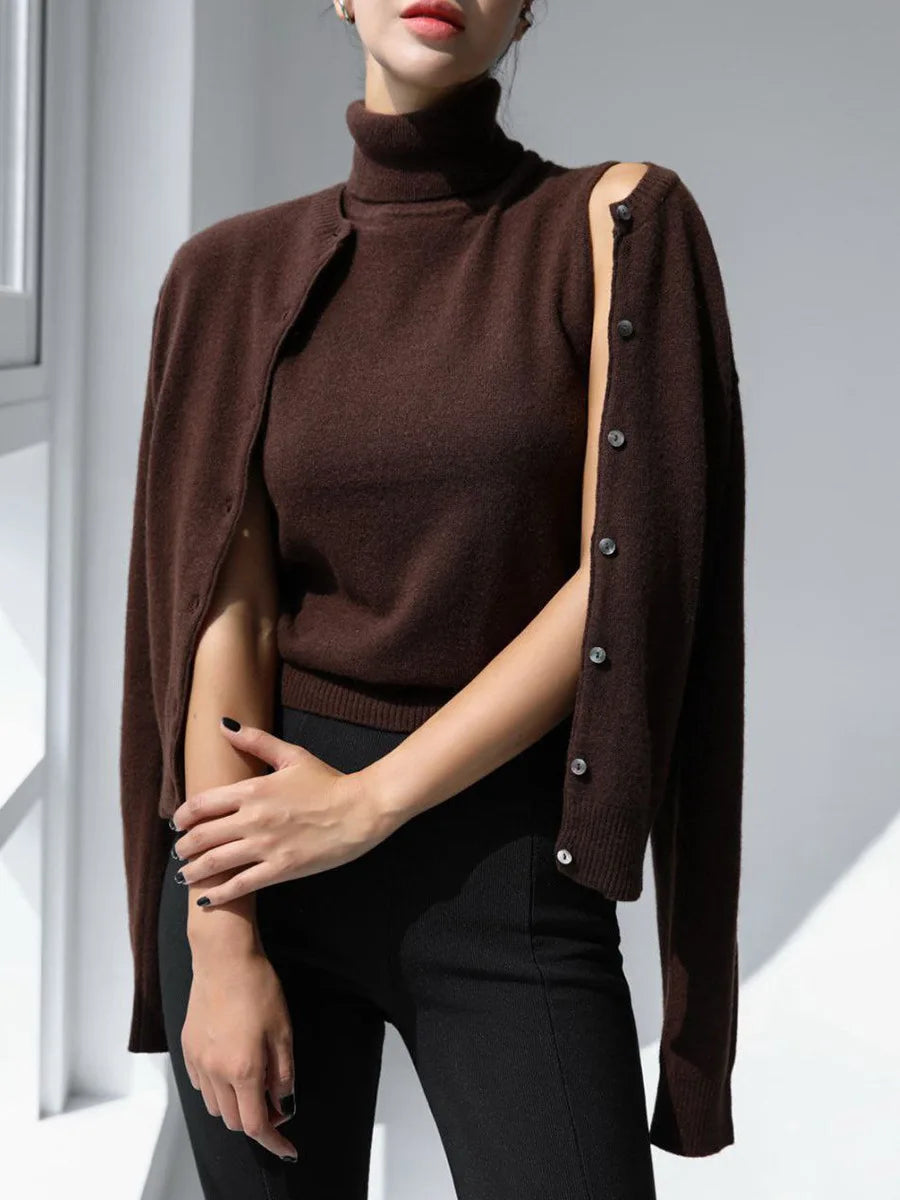 WW | Damen Strick-Cardigan und Rollkragenpullover Set