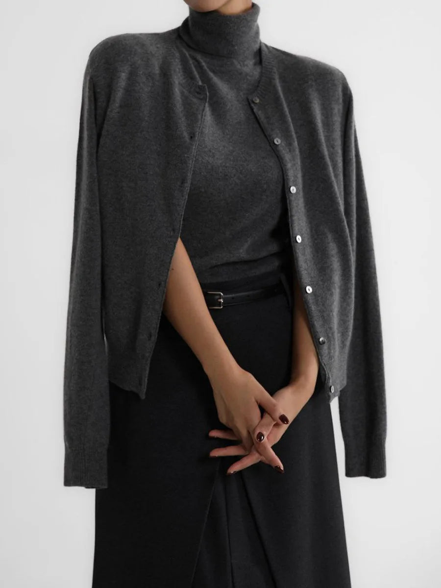 WW | Damen Strick-Cardigan und Rollkragenpullover Set