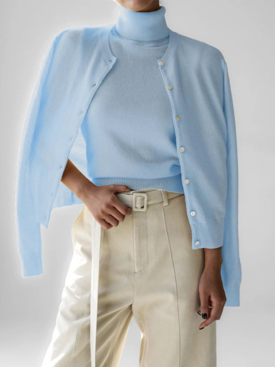 WW | Damen Strick-Cardigan und Rollkragenpullover Set