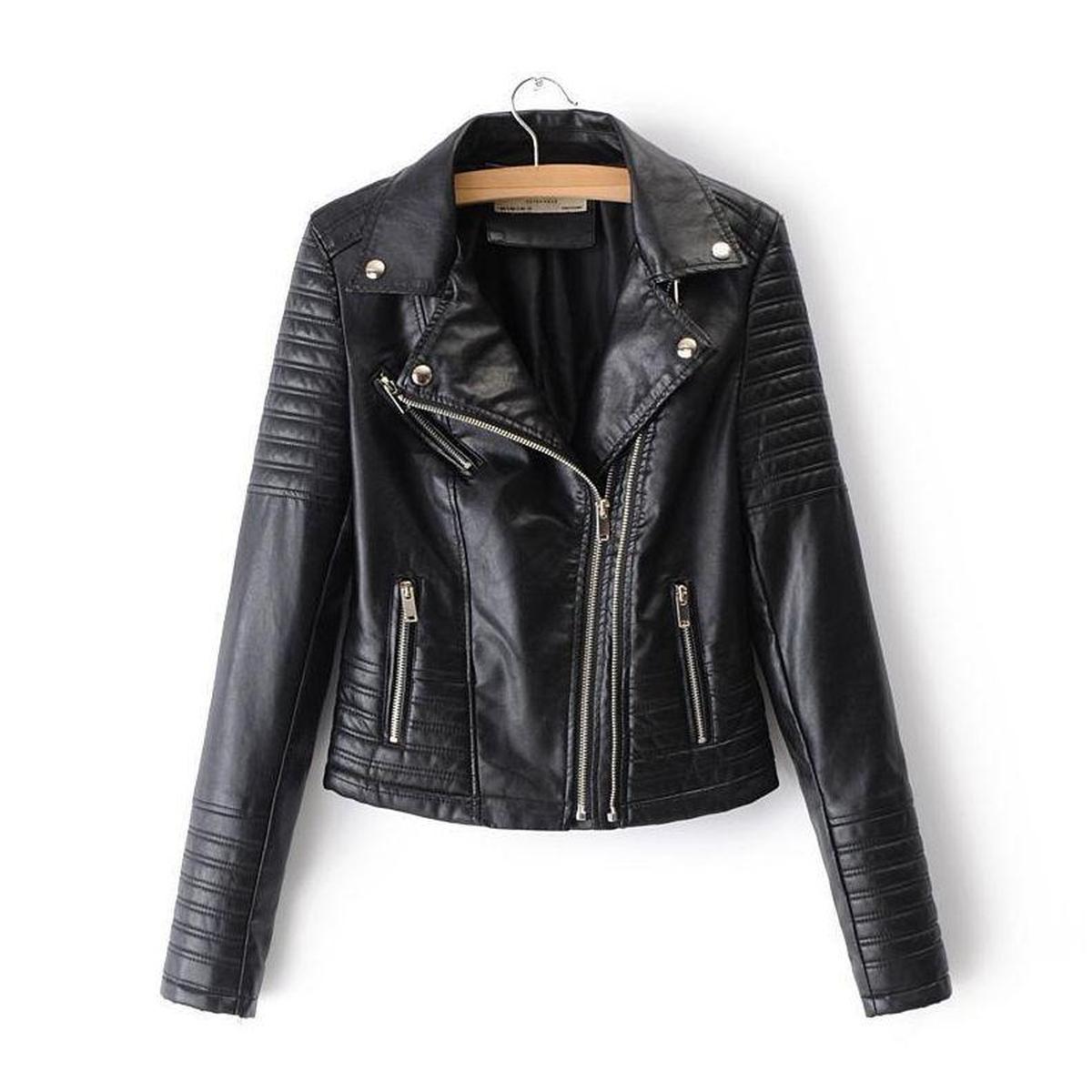 WW | Asymmetrische Reißverschluss Schwarze PU-Leder Bikerjacke