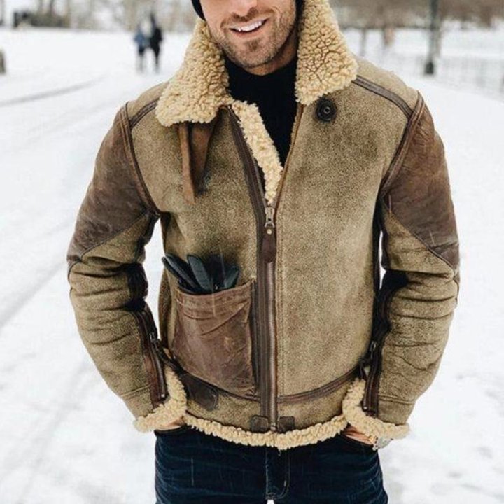 WW | Shearling Fliegerjacke Wildleder Wolle Gefüttert Reißverschluss Klassische Passform