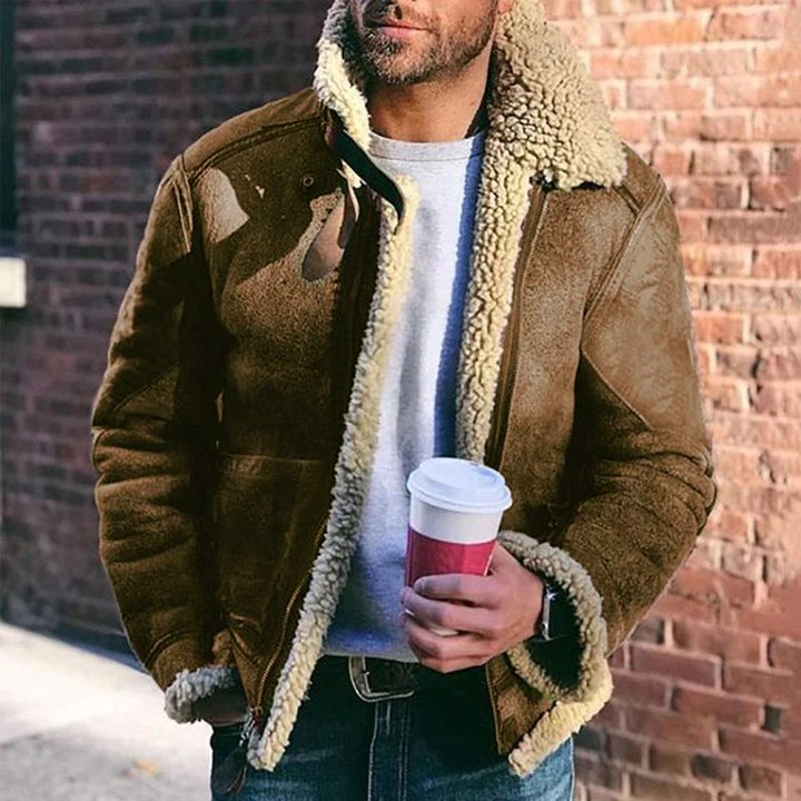 WW | Shearling Fliegerjacke Wildleder Wolle Gefüttert Reißverschluss Klassische Passform