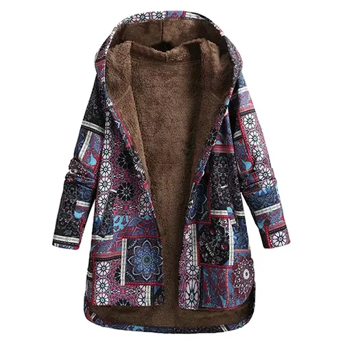 WW | Boho-Patchwork-Hoodie mit warmer Fütterung für Frauen