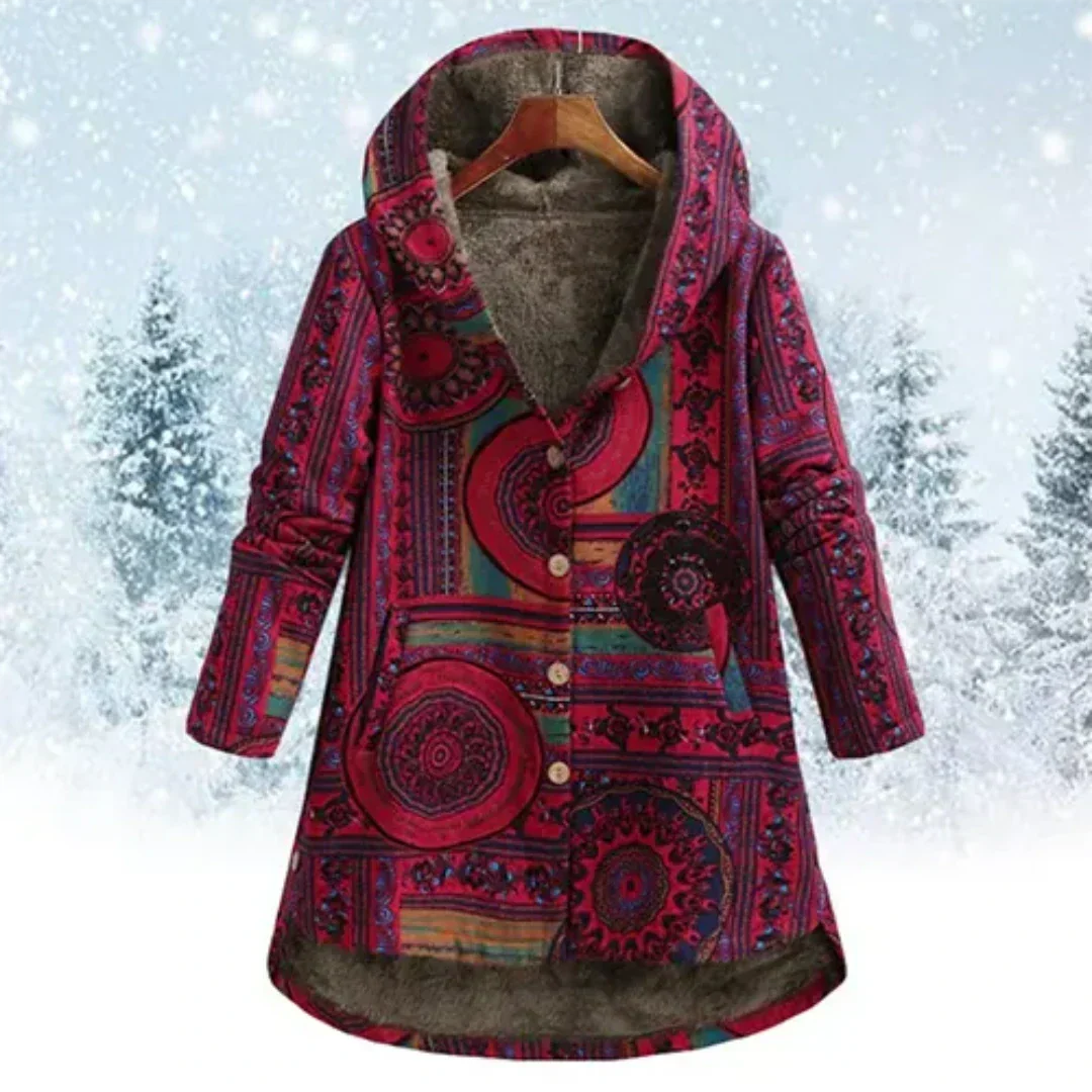 WW | Damen Kapuzenjacke aus Boho-Patchwork mit warmer Fütterung