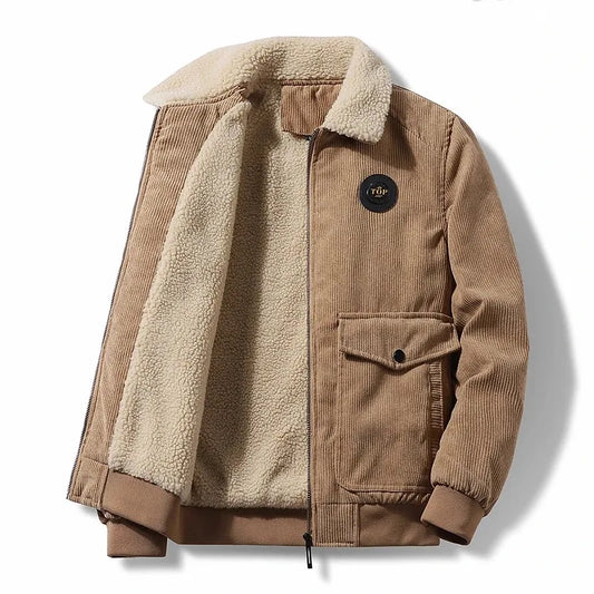 WW | Cordjacke mit Teddyfutter - Vintage Winterjacke mit Reißverschluss & Brustlogo