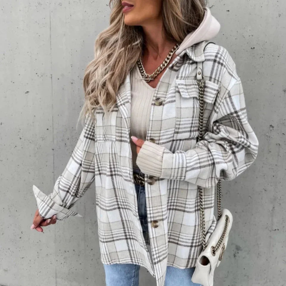 WW | Damen Kariert Hoodie Jacke Casual Herbst Kleidung