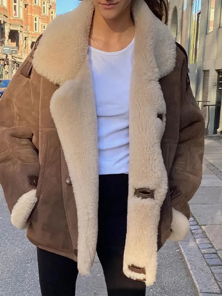 WW | Suedette Fleece Gefüttert Jacke mit Sherpa Pilotinnenjacke