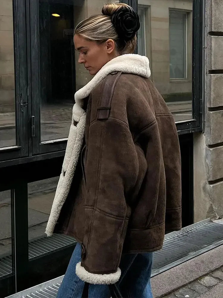 WW | Suedette Fleece Gefüttert Jacke mit Sherpa Pilotinnenjacke