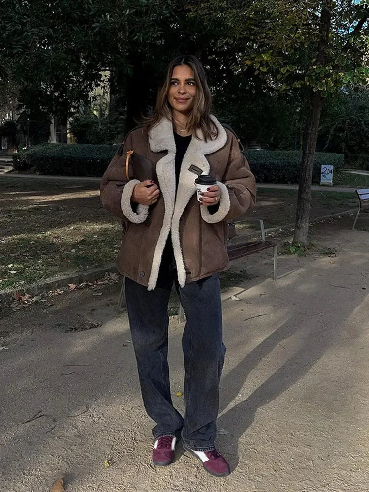 WW | Suedette Fleece Gefüttert Jacke mit Sherpa Pilotinnenjacke