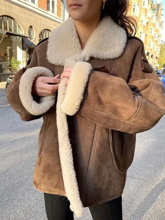 WW | Suedette Fleece Gefüttert Jacke mit Sherpa Pilotinnenjacke