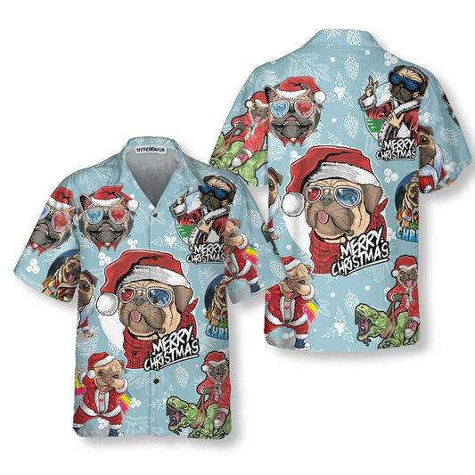 WW | Toller Xmas Pug Party Weihnachts Pug Hawaii Hemd, Lustiges Weihnachtsgeschenk für Pug Liebhaber