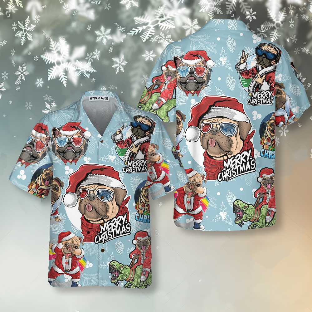 WW | Toller Xmas Pug Party Weihnachts Pug Hawaii Hemd, Lustiges Weihnachtsgeschenk für Pug Liebhaber