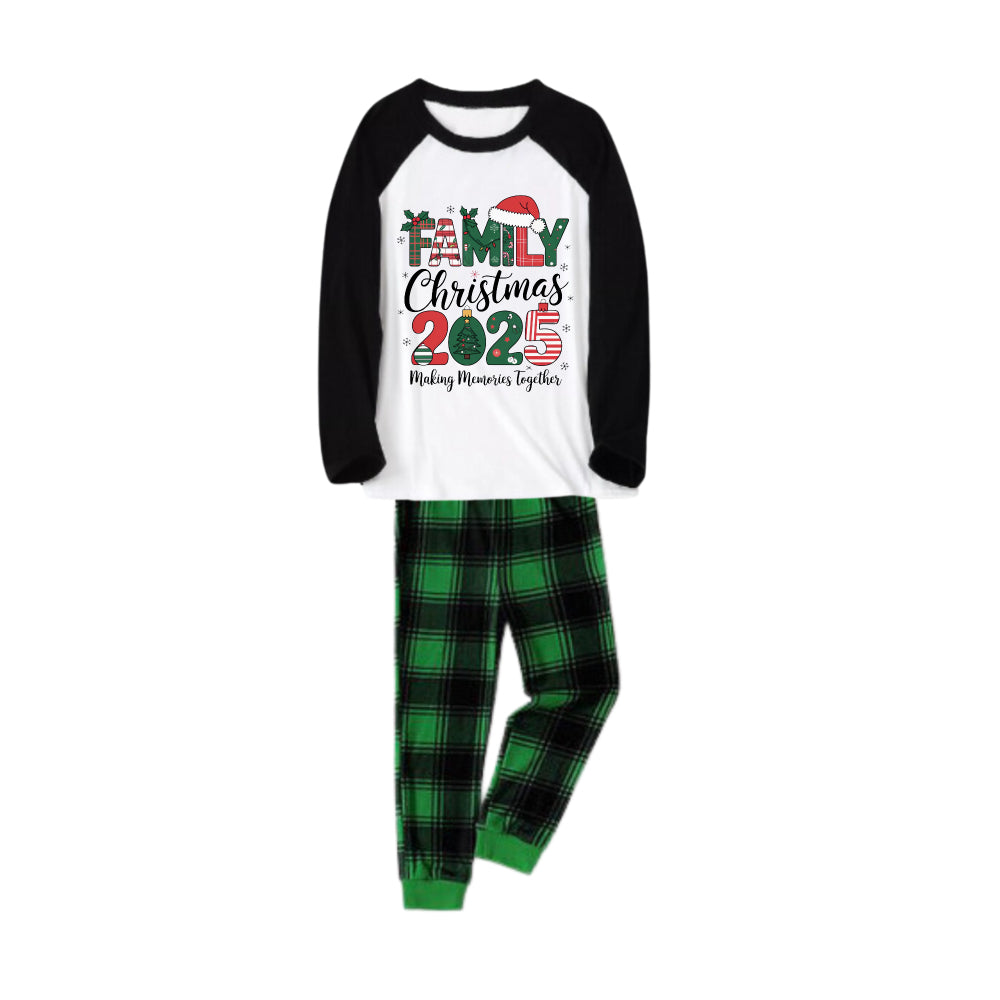 WW | Schwarzes Raglan-Oberteil grünes karierte Weihnachts-Pyjama-Set mit Feiertagsbeschriftung