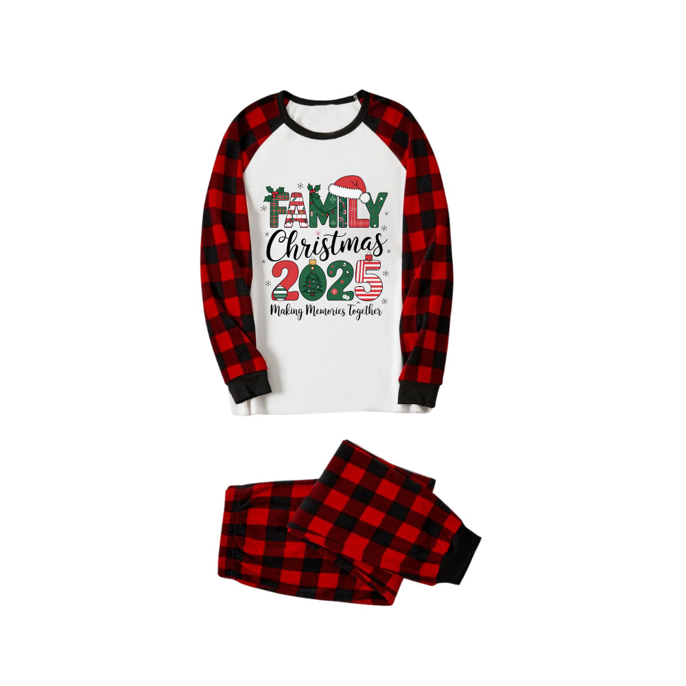 WW | Rote und schwarze karierte Weihnachts-Pyjama-Set mit Familien-Weihnachten 2025 Textdruck