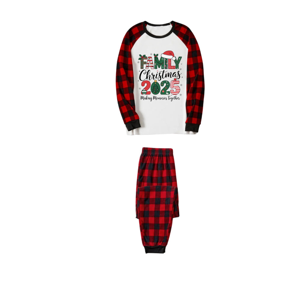 WW | Rote und schwarze karierte Weihnachts-Pyjama-Set mit Familien-Weihnachten 2025 Textdruck