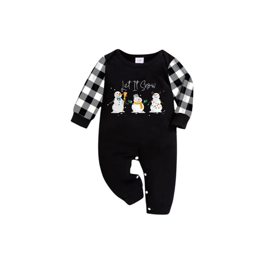 WW | Black and white checked short-sleeved Christmas pyjama set with snowman and cheer text prints