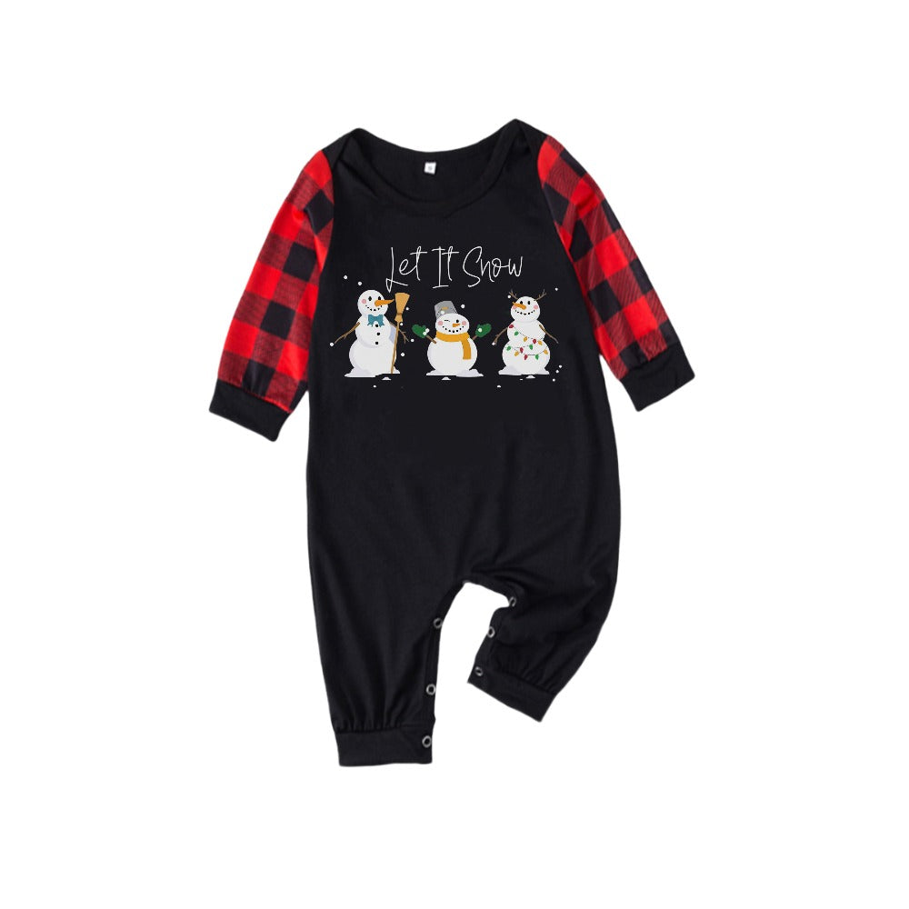 WW | Rotes und schwarzes karierter Weihnachts-Pyjama-Set mit Schneemann- und Slogan-Designs