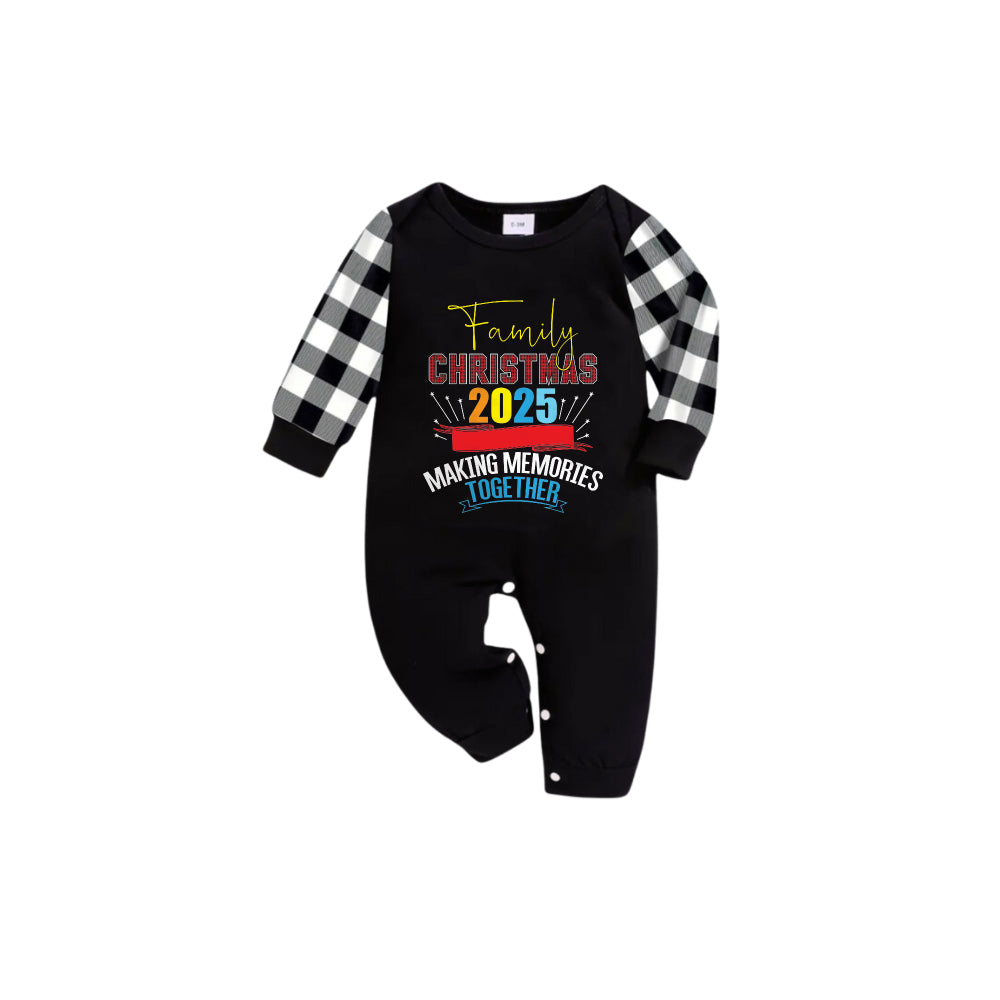 WW | Black and White Plaid Short Sleeve Christmas Pajama Set with Christmas Text Pattern Edition