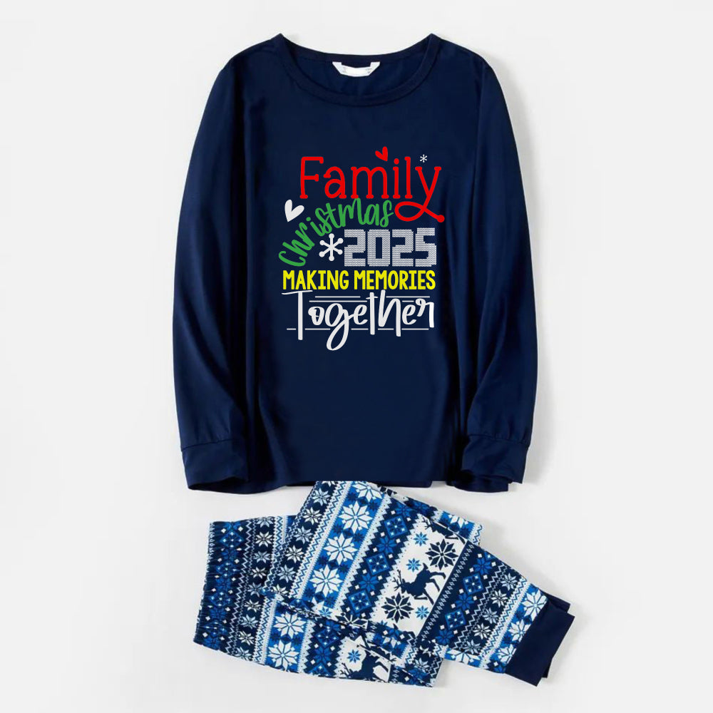 WW | Fröhliche Blaue Weihnachts-Pyjama-Set mit Weihnachtsfreude-Textdrucken