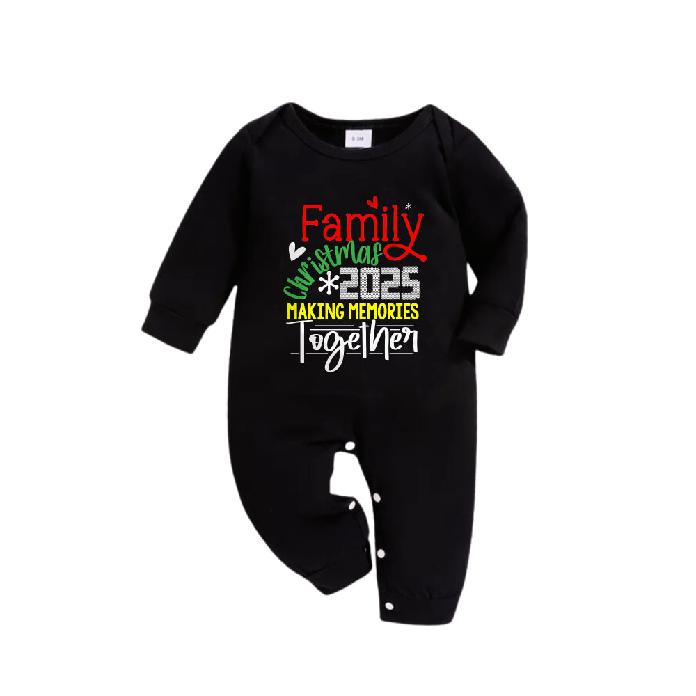 WW | Christmas Family Matching Pajamas - Black Top and Green Plaid Pants Pjs Set with "Family Christmas 2025 Making Memories Together" Slogan Print