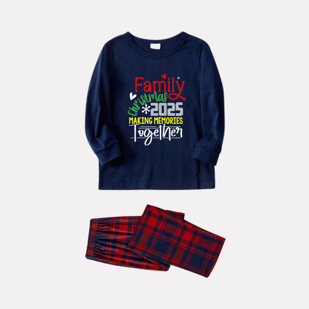 WW | Christmas Family Pyjama Set with Matching Design - Navy & Red Plaid PJs with "Family Christmas 2025 Making Memories Together" Slogan