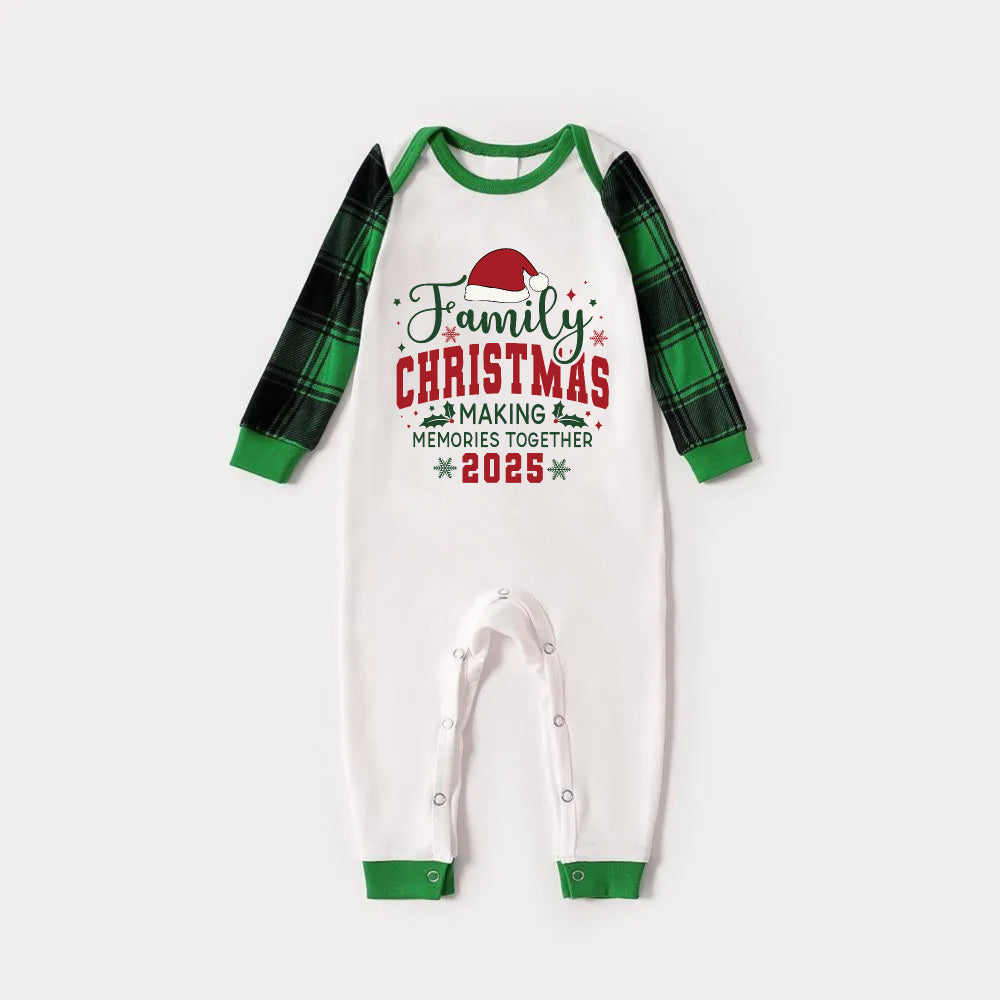 WW | Green Raglan Top Green Plaid Christmas Pajama Set With "FAMILY CHRISTMAS MEMORIES MADE TOGETHER 2025" Text Print