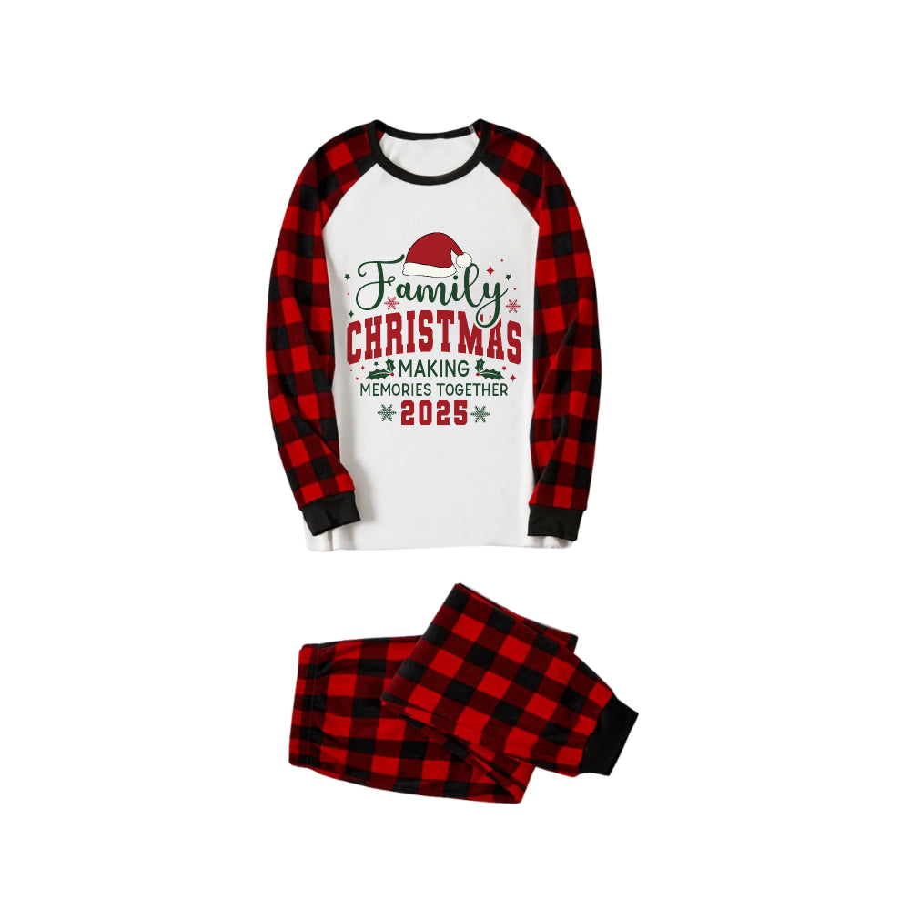 WW | Roter und schwarzer karierter Weihnachts-Pyjama-Set mit Santa-Hut und Weihnachts-Slogan-Druck