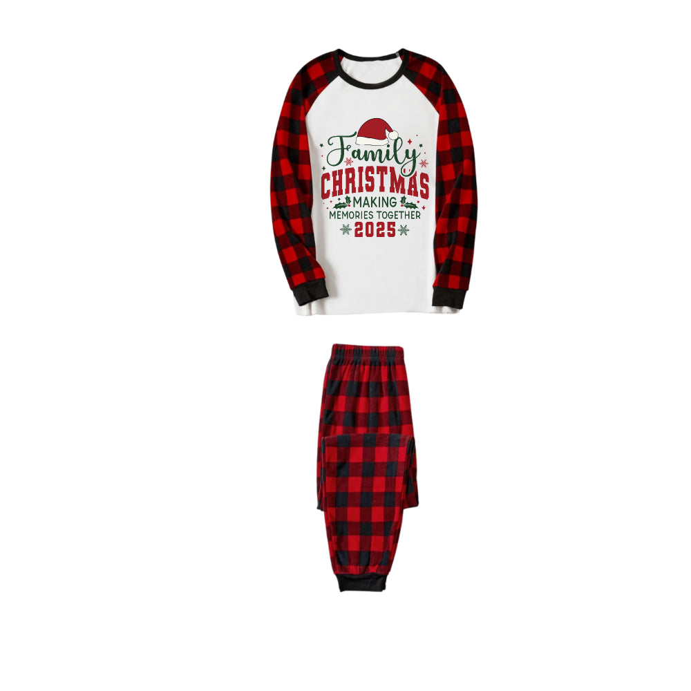 WW | Roter und schwarzer karierter Weihnachts-Pyjama-Set mit Santa-Hut und Weihnachts-Slogan-Druck