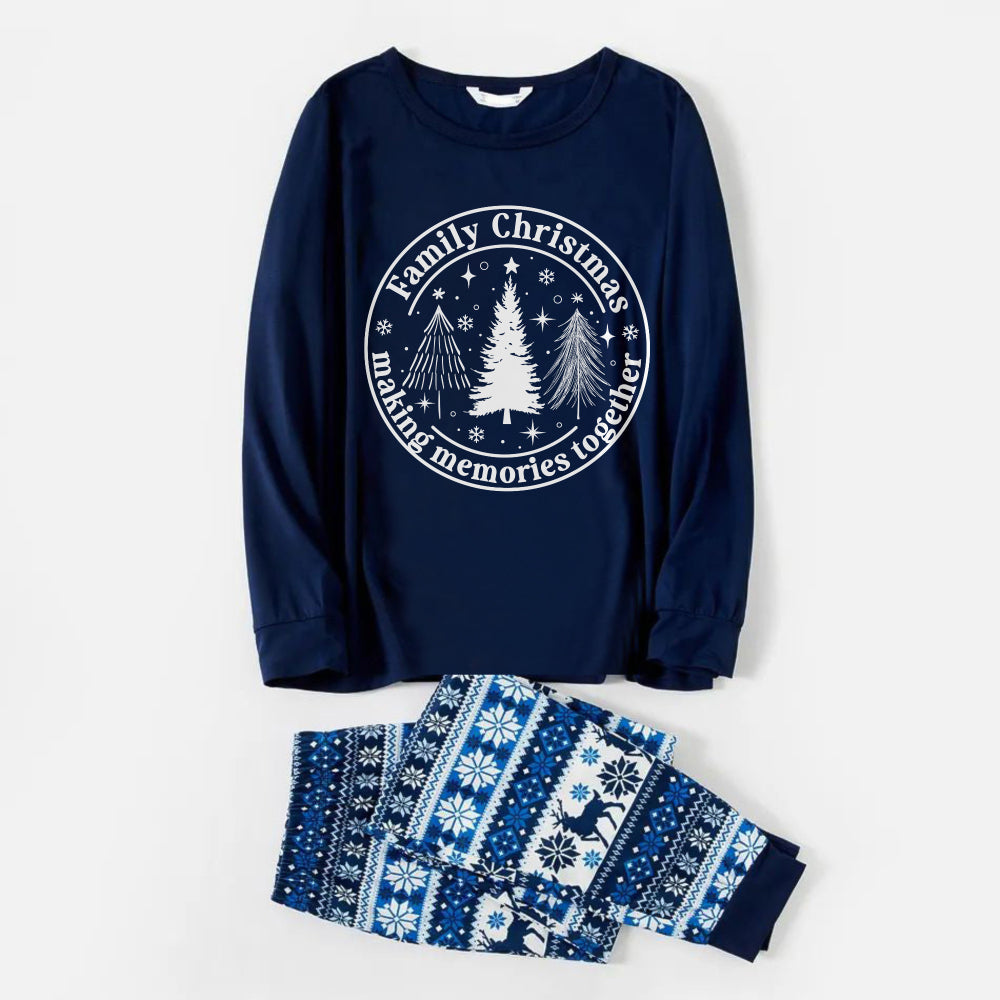 WW | Fröhliches Blaues Weihnachts-Pyjama-Set mit Weihnachtsbaum- und Frohe Texte Drucke