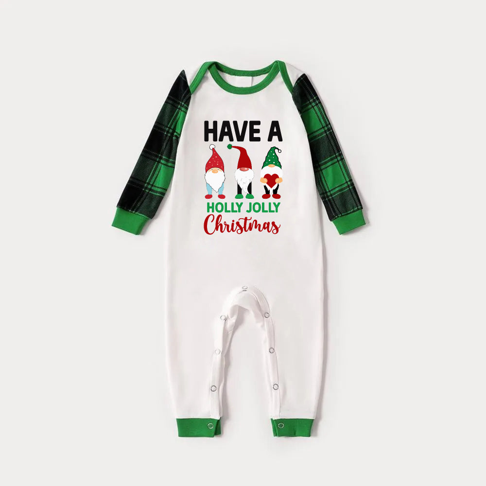 WW | Grünes Raglan-Oberteil Grünes Karomuster Weihnachts-Pyjama-Set mit Gnomen und "HABE EINEN FROHEN WEIHNACHTSFEIERTAG"-Druck