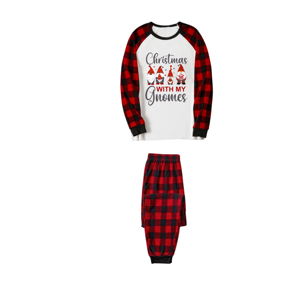 WW | Roter und schwarzer karierter Weihnachts-Schlafanzug-Set mit Gnom-Familie und "Weihnachten mit meinen Gnom" Slogan-Druck