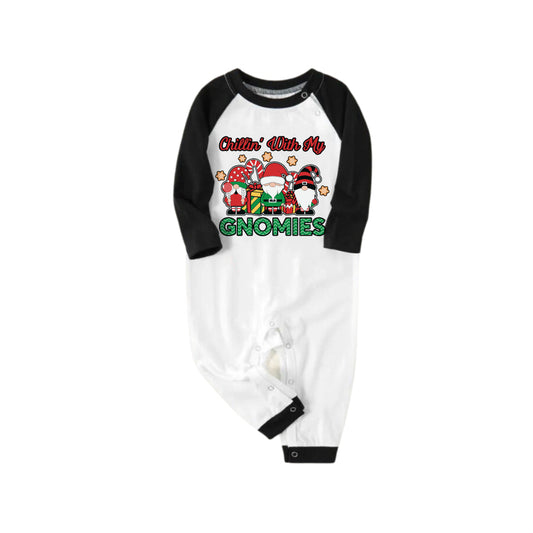 WW | Schwarzes Raglan-Oberteil Grüner Karierter Weihnachts-Pyjama-Set mit niedlichem Gnom und Feiertagstext