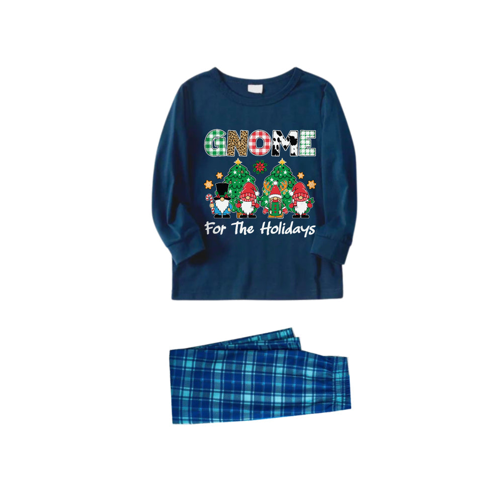 WW | Christmas Family Pyjama Set in Navy & Sky Blue with "Gnome For The Holidays" and Gnomies Cartoon Print
