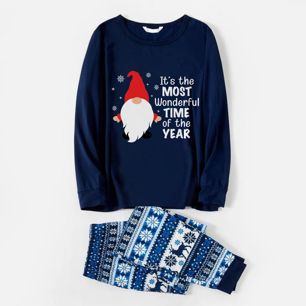 WW | Frohe blaue Weihnachts-Pyjama-Set mit Gnom und Santa-Zitaten