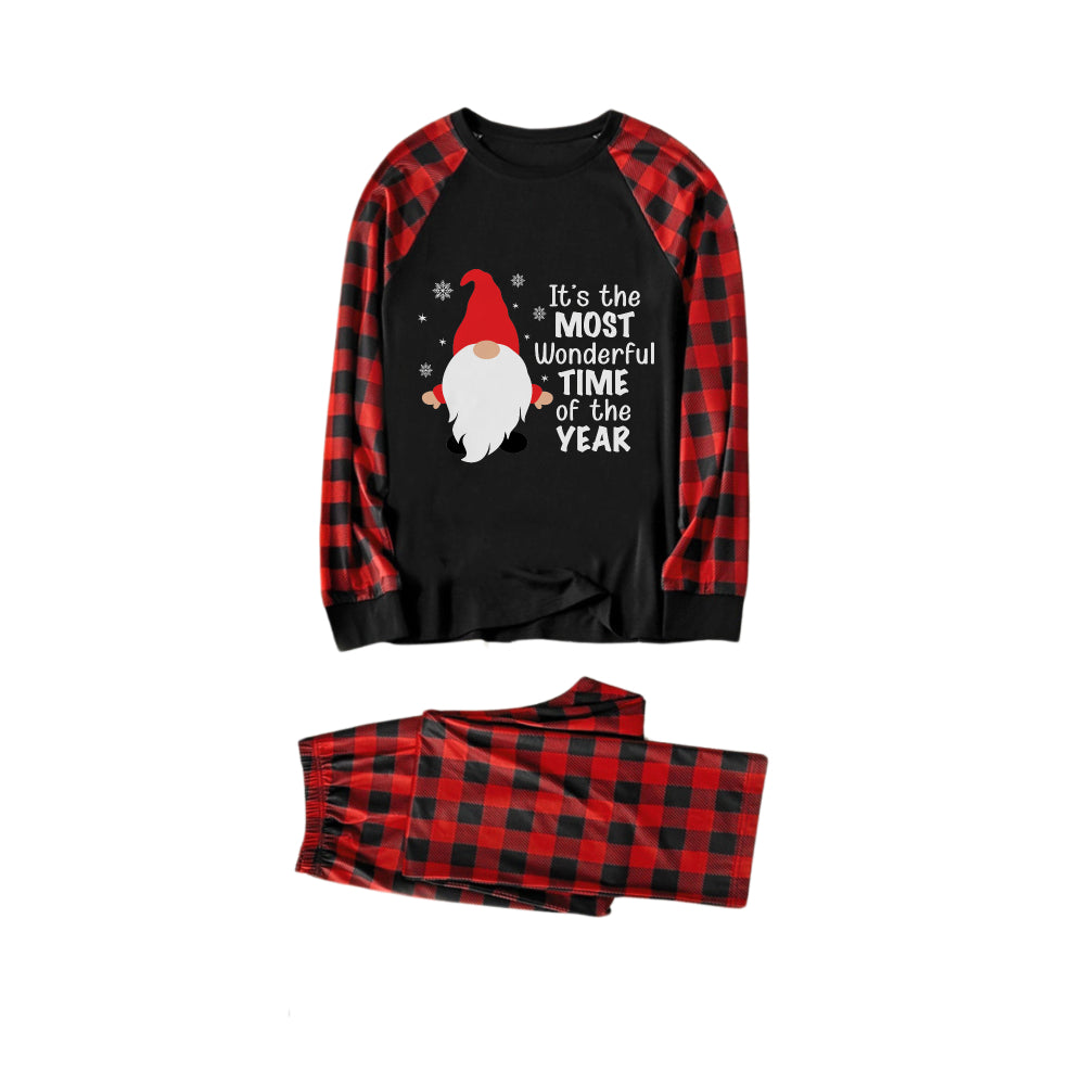 WW | Rote und schwarze karierte Weihnachts-Pyjama-Set mit Gnom und Weihnachtsmann-Zitaten