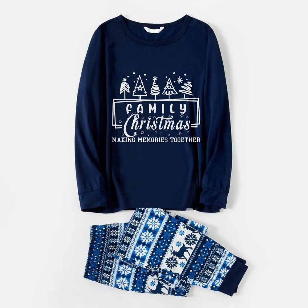 WW | Fröhliche blaue Weihnachts-Pyjama-Set mit Baum- und Feiertagstext-Design