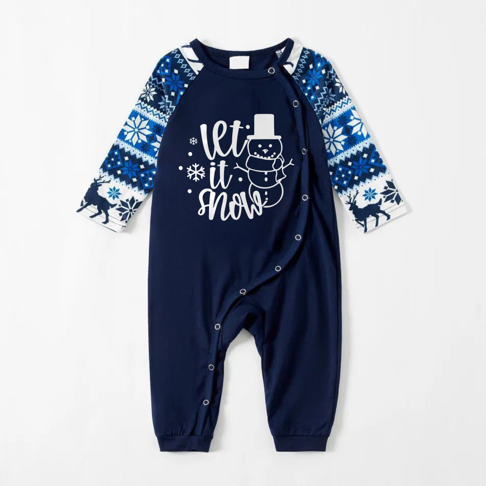WW | Fröhliche blaue Weihnachts-Pyjamas mit Schneemann und Slogan-Designs