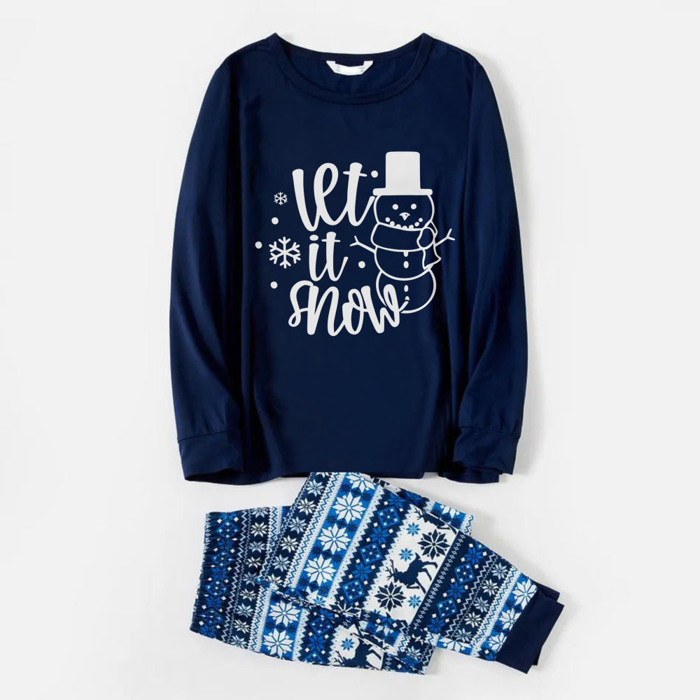 WW | Fröhliche blaue Weihnachts-Pyjamas mit Schneemann und Slogan-Designs