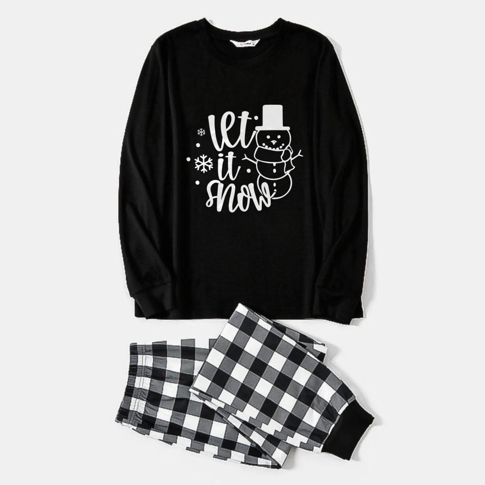 WW | Schwarz-weißer Karierter Weihnachts-Pyjama-Set Mit "Let It Snow" Schwarz&Weiß Druck