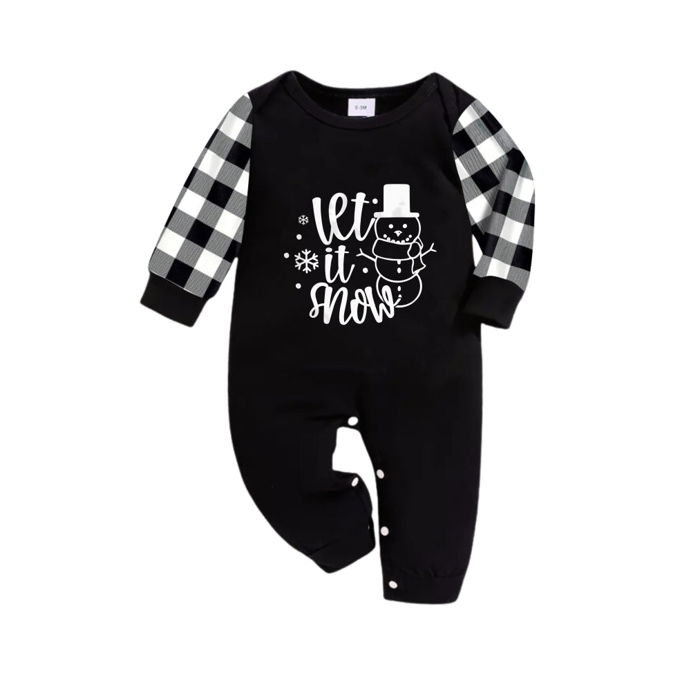 WW | Schwarz-weißer Karierter Weihnachts-Pyjama-Set Mit "Let It Snow" Schwarz&Weiß Druck
